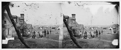 Yorktown, Virginia (vicinity). Allen's farm house near Williamsburg Road. General Fitz John Porter's headquarters. Corps of Sumner and Heintzelman camped in the background