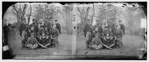 Yorktown, Virginia (vicinity). Group. T. Anderson, Esq. Lt. Col. Fletcher, Lt. Col. Neville, Major A.J. Pearson, Prince de Joinville, Comte de Paris, Gen. Stewart Van Vliet, G. Sheffield, S.L. Arny, Duc de Chartres