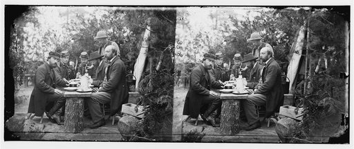 Yorktown, Virginia (vicinity). Comte de Paris, Duc de Chartres, Prince de Joinville and friends at lunch. Camp Winfield Scott