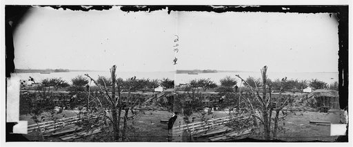 Yorktown, Virginia (vicinity). View of Yorktown and fleet from Farenholt's house. Battery No. 1 in foreground