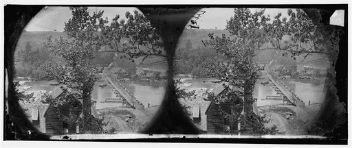 Jericho Mills, Virginia. Canvas pontoon bridge across the North Anna, constructed by the 50th New York Engineers, where the 5th Corps under Gen. Warren crossed. View looking down stream from north bank