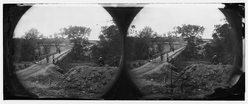 North Anna River, Virginia. Chesterfield bridge with Confederate redoubt in the distance, carried by the 2nd Corps under Gen. Hancock