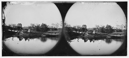 Richmond, Virginia. Ruins of Richmond & Petersburg railroad bridge from island in James River