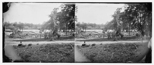 Petersburg, Virginia (vicinity)]. View of James river and photographic wagon of Engineer Corps