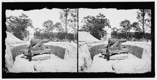 Dutch Gap Canal, James River, Virginia (vicinity). Confederate battery on James River above Dutch Gap Canal