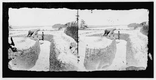 Dutch Gap Canal, James River, Virginia. Confederate battery on James River above Dutch Gap Canal