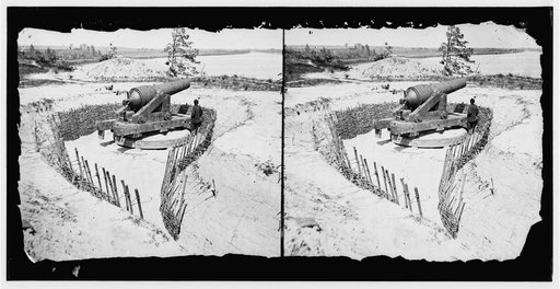 Dutch Gap Canal, James River, Virginia. Confederate battery on James River above Dutch Gap Canal