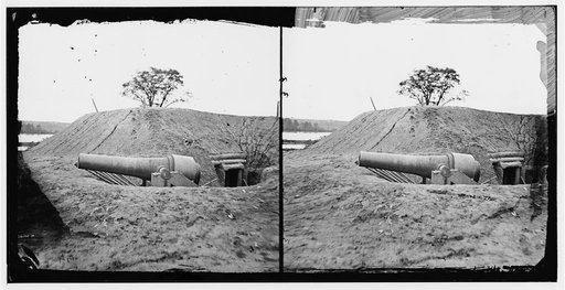 Dutch Gap Canal, James River, Virginia. Confederate battery on James River above Dutch Gap Canal