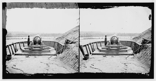 Dutch Gap Canal, James River, Virginia. Confederate battery on James River above Dutch Gap Canal