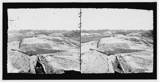 Dutch Gap Canal, James River, Virginia. Confederate Battery Brooke on James River above Dutch Gap Canal