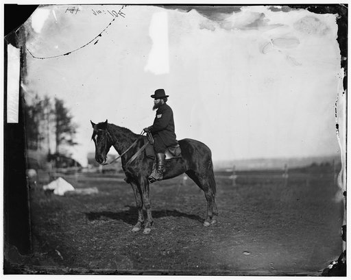 Brandy Station], [Virginia]. Alfred R. Waud, artist for "Harper's Weekly" (seated on a horse) at headquarters Army of the Potomac