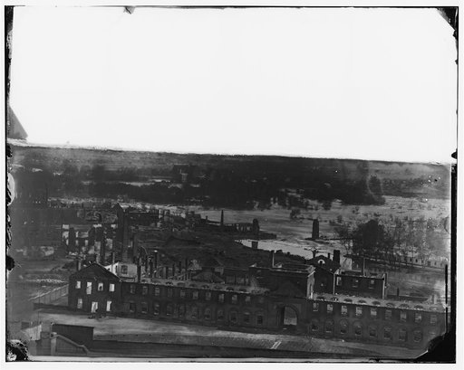 Richmond, Virginia. Ruins of the State Arsenal and view of the James River