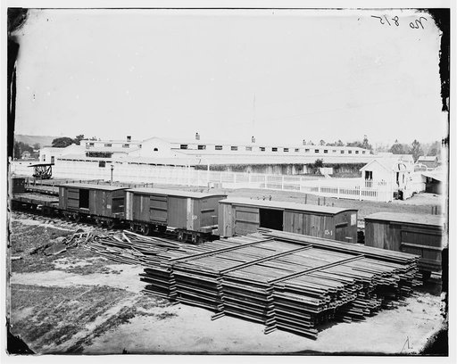 Alexandria, Virginia. Soldiers' Rest. (Railroad boxcars shown in foreground)