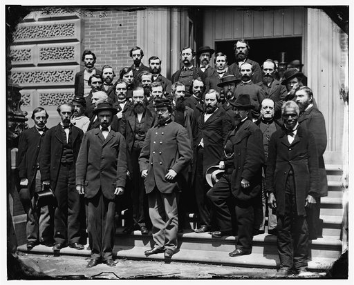 Washington, District of Columbia. Group on steps of Quartermaster General's office, Corocoran's Building, 17th Street and Pennsylvania