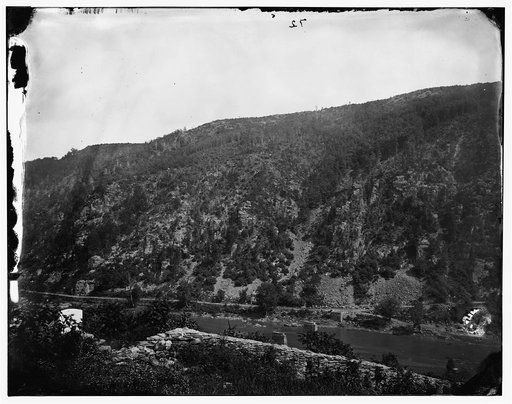 Harper's Ferry, West Virginia. View of Loudoun Heights. (Also called: Dismounted Bridge across Armstrong Run)