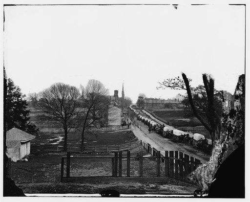 Petersburg, Virginia. The first Federal wagon train entering the town