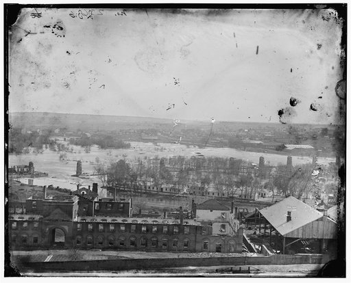 Richmond, Virginia. Ruins of State Arsenal and Richmond & Petersburg Railroad bridge