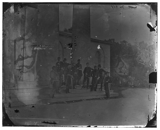 Arlington, Virginia. Gen. Samuel P. Heintzleman and staff on portico of Arlington house