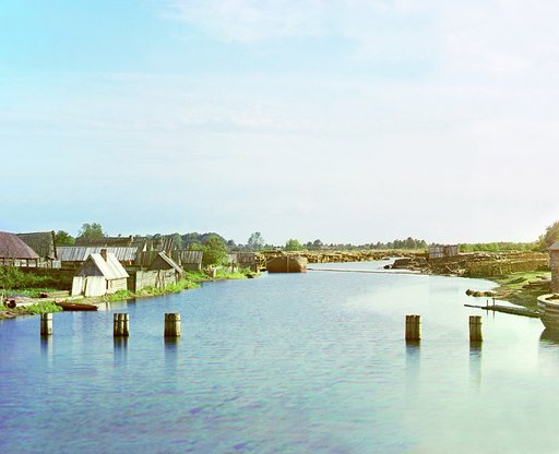 Village of Naziya. Emperor Peter the Great Canal. View of Naziya River from Canal
