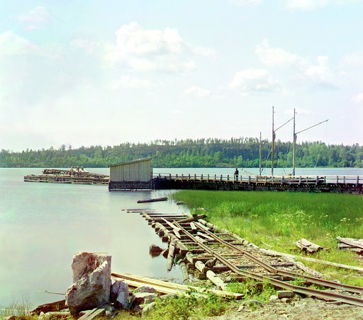 Wharf at Onezhskoe Lake near Kondopoga village. General view