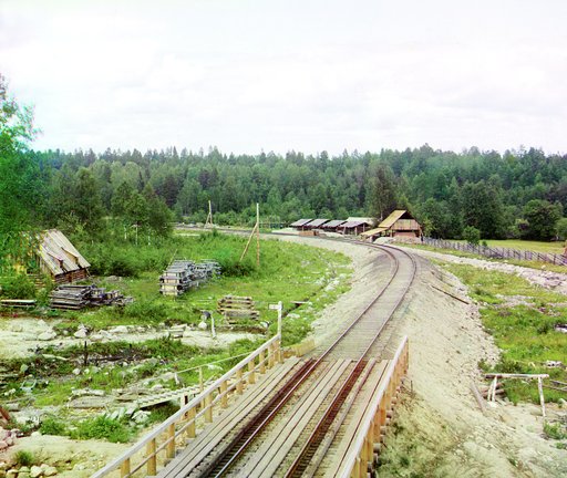 View of a railroad and the bridge across Lizhma River