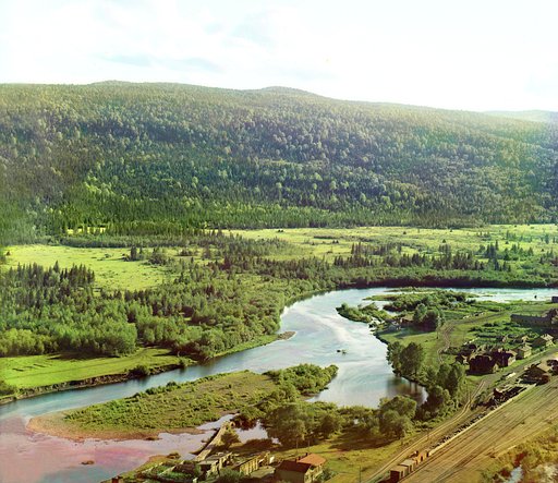 View from the Krasnaia Cliff, Minyar Station, Sim River
