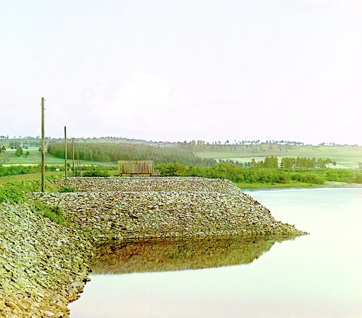 Dam on the Yurezan River. Bank groins, near Yurezansky Zavod