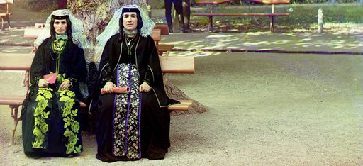 Georgian women in holiday attire in the park of Borzhom