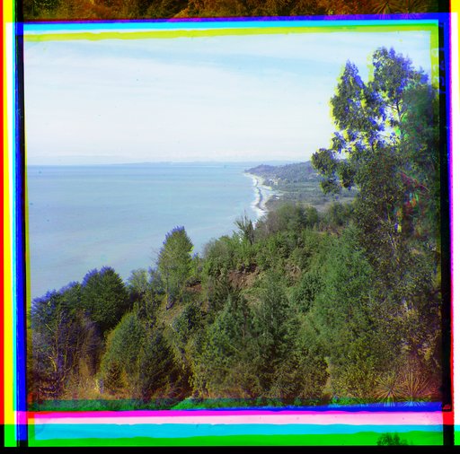 Vid s Zelenago mysa na poberezhʹe. [Bati︠u︡ma