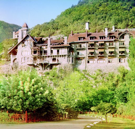 Gagra. View of Prince Oldenburg's palace from the wharf