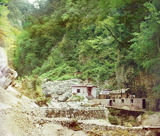 Pond feeding water to the electric station's turbine. Along the road to the falls, Gagra