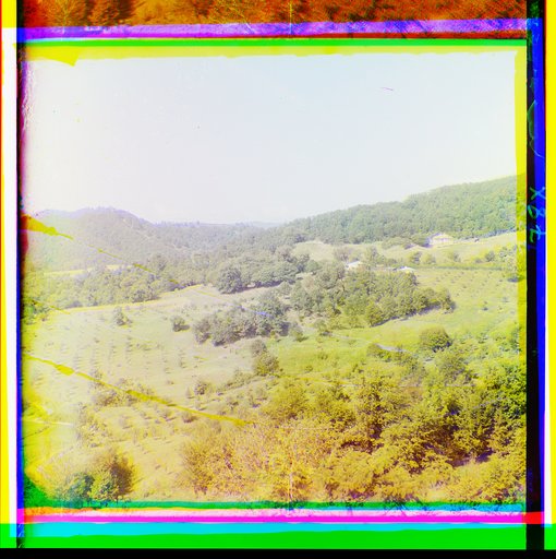 Orchard and buildings on a hillside