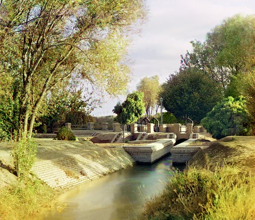 At the 5th water supply control, irrigation canal (aryk) in the Murgab Estate