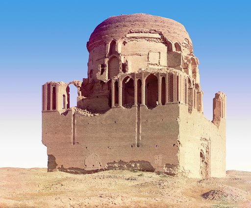 Side view of a crumbling mosque