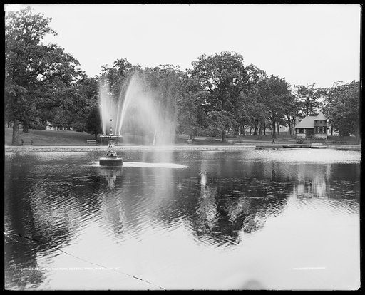 Fountain and pond, Deering Park, Portland, Me.