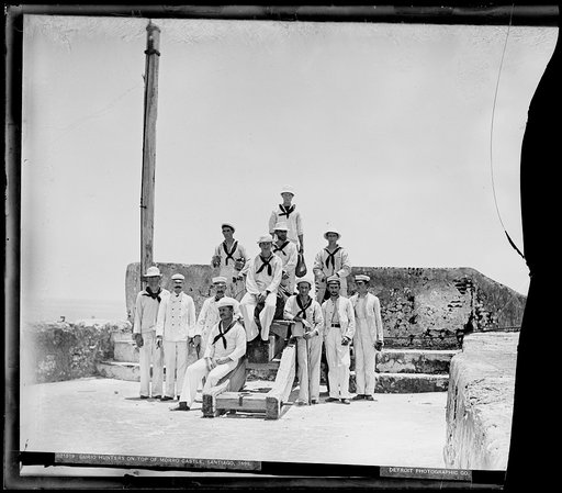 Curio hunters on top of Morro Castle, Santiago, 1898