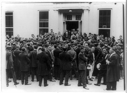 Joseph P. Tumulty addressing crowd of American citizens of Polish birth or extraction, who called at the White House to present resolutions to President Wilson asking him to continue the present national policy in support of Polish independence