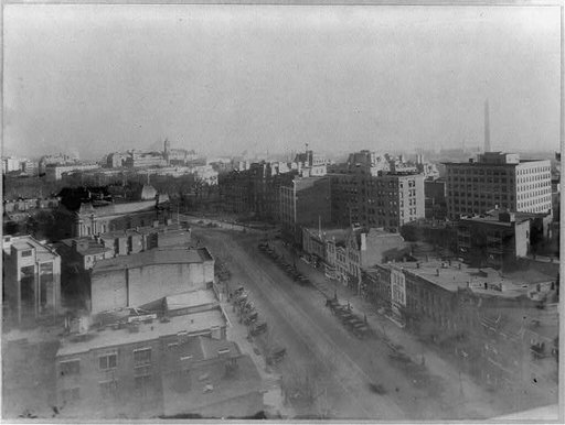 Washington, D.C., Pennsylvania Avenue, high view of the avenue looking east