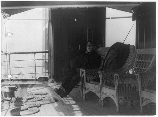 Admiral Robert E. Koontz(?) ... on the President's yacht Mayflower today. In the background ... is shown the elevator ... on the yacht