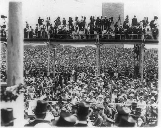 Crowds assembled at the Washington Monument grounds to welcome Col. Charles Lindbergh, Washington, D.C.
