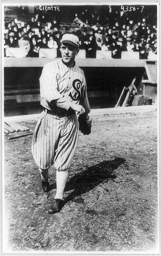 Edward Victor Cicotte, baseball player for Chicago White Sox, throwing baseball