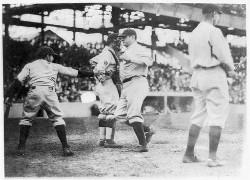 Babe Ruth crossing the plate after making his first home run of the season today