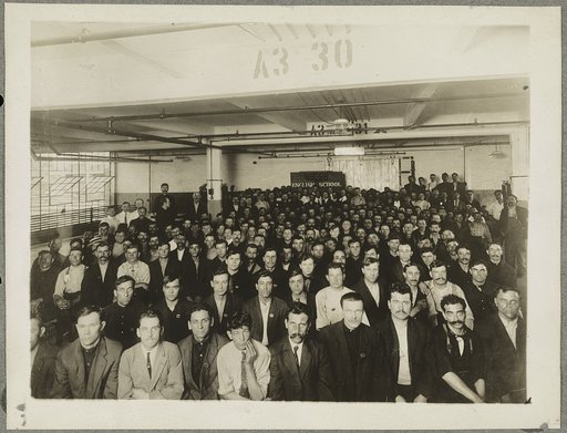Immigrants in English class given by Training Service of the Department of Labor in Ford Motor Co. Factory, Detroit, Michigan
