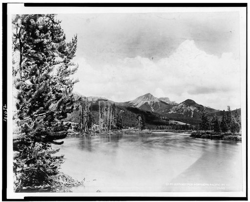 The Absaroka Mountains and the Yellowstone River in Yellowstone National Park, reached by the Northern Pacific Railway via Gardiner Gateway
