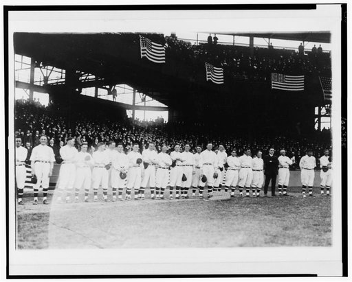 Players assembled for the opening ball game, Griffith Stadium, Washington, D.C.