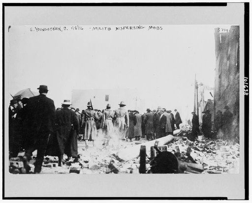 Militia dispersing mobs, E. Youngstown, O[hio], 1-8-16