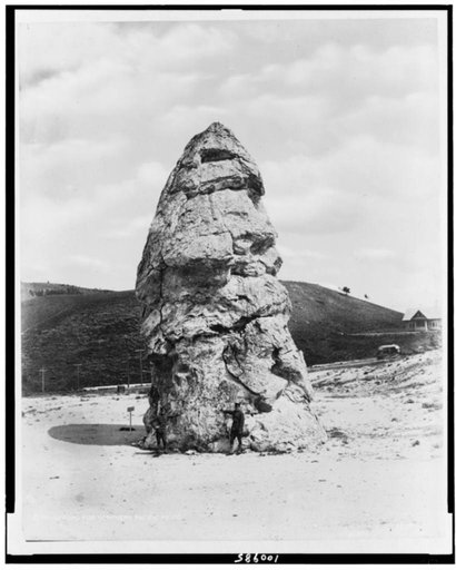 Liberty Cap at Mammoth Hot Springs, Yellowstone National Park, Wyoming, reached by the Northern Pacific Railway via Gardiner Gateway