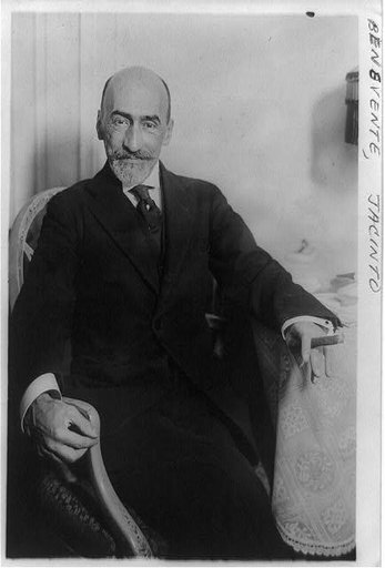 Jacinto Benavente, three-quarter-length portrait, seated, facing front