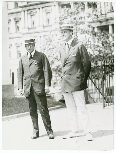 Governor James M. Cox of Ohio and Franklin D. Roosevelt of New York, arriving at the White House for conference with the president