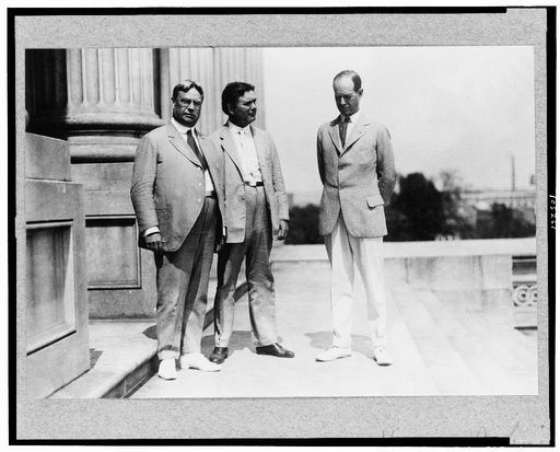 Hiram W. Johnson standing with two other men outside the U.S. Capitol?